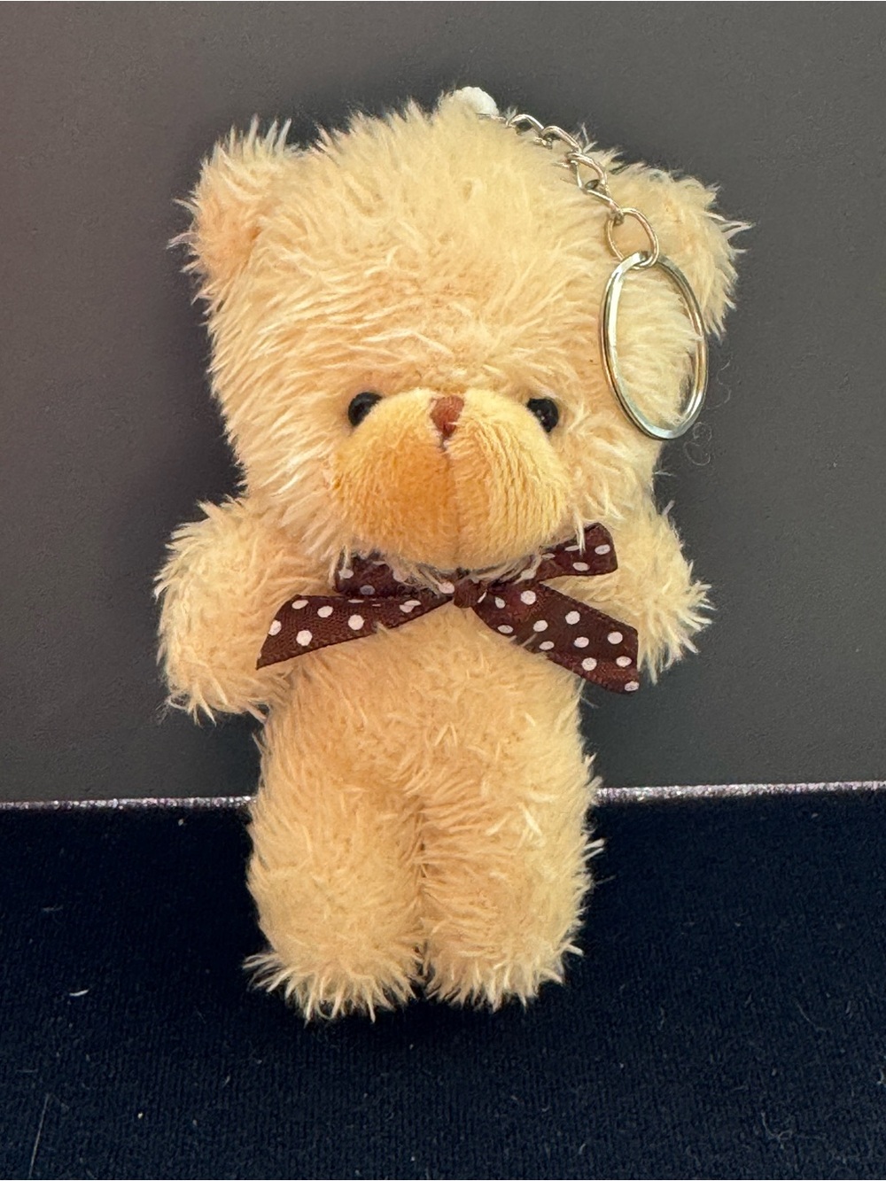 Cream Plush Teddy Bear Keychain Bag Charm Brown Bow NIP